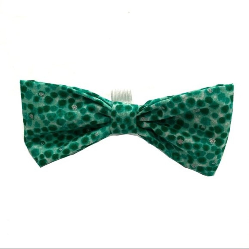 Handmade 1 Dog Bow for Collar Green & Silver Polka Dot 4 x 2 inches